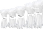 2000 PCS Zip Ties Assorted Sizes 4+6+8+10+12 Inch Self-locking Nylon Cable ties Heavy Duty Outdoor, UV Resistant Wire Straps for Home Office Garden Workshop Indoor Outdoor Fence((White)
