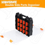 Double Side Tool Organizer, Hardware Storage Box, 34-Compartments Small Parts Organizer with Removable Dividers for Screws, Nuts, Nails, Bolts