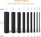 Heat Shrink Tubing Kit 355pcs - 3:1 Dual Wall Adhesive Lined - Electrical Waterproof Industrial Heat-Shrink Tubing Terminals- Marine Grade Wire Connector Shrink Wrap Tube - 3.15" Length - Black