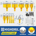 HIGHDRIL Multi Angle Measuring Ruler 5-Hole Drill Locator & Diamond Drill Bit Kit Triangle Shank for Porcelain Tile Ceramic Marble (6/8/10/20/25/28/35/45/50/65+35mm Hex Shank Chamfer Beveling Bit)