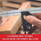 Starrett Steel Combination Square with Square Head - 12" Blade Length, Forged and Hardened Steel Heads, Reversible Lock Bolt, Scriber, 16R Graduation Type - C33H-12-16R