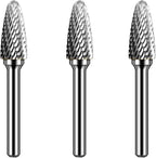Carbide Burr Set 1/4" Shank SF-5 Die Grinder Bits Tungsten Double Cut Burr Bits (1/2" Cutter Dia X 1" Cutter Length) for Die Grinder Kits Metal Grinding Drilling Polishing (3pcs)