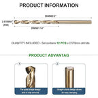 METALLIXITY Drill Bit (#38) 12Pcs, M2 High-Speed Steel Micro Number Bits Spiral Flute 135°Point Tip Gold Finish for Stainless Steel Iron Copper Aluminum Hard Metal