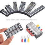 73Pcs(6Sets) Terminal Block Set, 6Pcs 4 Positions 600V 25A Dual Row Screw Terminal Strip Block + 6Pcs Pre-Insulated Terminals Barrier Strip + 60Pcs Insulated Fork Wire Connector by CGele…