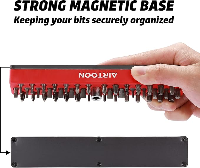 AIRTOON 3PCS 1/4" Magnetic Hex Bit Holder, 43 Holes Bit Storage with Strong Magnetic Base, Magnetic Screwdriver Bit Organizer, Red, Blue and Green