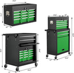 8-Drawer High Capacity Rolling Tool Chest, Removable Cabinet Storage Tool Box with Wheels and Drawers, Detachable Toolbox with Lock for Workshop Mechanics Garage(Black&Green)