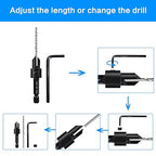 3-pc Countersink Drill Bit Set #10#12#16, 3in1 Woodworking Counterbore Hole Saw Drill Bits, Depth Adjustable M2 Pilot Drill Bits, 82-Degree Chamfer, 1/4” Hex Shank, with 1 Allen Wrench
