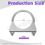 Swpeet 2Pcs 2.8 Inches Exhaust U Clamp Kit, 2-4/5 Inches Stainless Steel Muffler U-Bolt Clamps, Universal Heavy Duty U-Bolt Muffler Clamp Ideal for Tip Pipes Connection