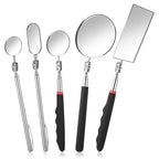 5 Pieces Retractable Mechanical Mirror Tool Telescoping Inspection Mirror Set 360 Rotation Mirrors Inspection Tool Stainless Steel Mirrors for Check Observe Vehicle, Car, Eyelashes, Small Parts