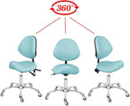 Saddle Stool Dental Hygienist Chair with Back Support, Rolling Esthetician Saddle Stool for Lash Salon Tattoo Shop Spa Dentist Clinic (with Backrest, Cyan)