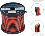 BNTECHGO 14 Gauge Flexible 2 Conductor Parallel Silicone Wire Spool Red Black High Resistant 200 deg C 600V for Single Color LED Strip Extension Cable Cord,Model,100ft Stranded Tinned Copper Wire