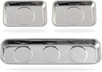 3 Pieces Magnetic Trays Set Stainless Steel Magnet Tool Tray Parts Holder for Screws, Sockets, Bolts, Pins, Mechanic's and Automotive