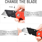 Folding Utility Knife 6-Pack, Quick-change Box Cutter for Cardboard and Boxes, Box Cutter Knife with Metal Clip, Back-lock Design Heavy Duty Box Opener with Extra 10 Blades (6-Pack)