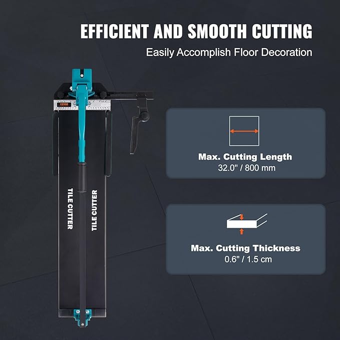 VEVOR Manual Tile Cutter, 32 inch, Porcelain Ceramic Tile Cutter with Tungsten Carbide Cutting Wheel, Infrared Positioning, Anti-Skid Feet, Durable Rails for professional installers or beginners