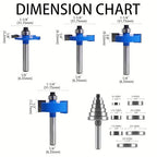 MNA 4Pcs Rabbet Router Bits 1/4" Shank with 6 Bearings Set, 1/16", 1/8", 3/16", 1/4", 5/16", 3/8" Bearings, Interchangeable Bearings with 1/2" to 1/4" Router Collett, Slot Router Bits