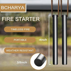 Fire Starter Survival Tool, Ferro Rod Kit with Leather Neck Lanyard and Multi-Tool Striker, Flint and Steel Survival Igniter with Tinder Rope and Tab for Camping, Hiking and Emergency