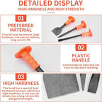 Heavy-Duty Masonry Chisel Set with Thick Protective Handles: Includes Tile and Concrete Chisels, Ideal for Brickwork, Demolition, Stonework, Carving, and Concrete Breaking. (8in 11in 11in)