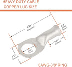 10pcs 8 AWG-3/8(M10) Tinned Copper Ring Terminals Battery Lugs, Heavy Duty Wire Lugs, Battery Cable Connectors