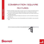 Starrett Steel Combination Square with Square Head - 600mm Blade Length, Cast Iron Heads, Hardened Steel, Reversible Lock Bolt, Scriber, Spirit Level, 4R Graduation Type - 11MH-600