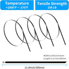 XINGO 18 inch Metal Long Zip Ties Heavy Duty 100 Pack, 304 Stainless Steel Zip Ties, 300lbs Tensile Strength, Multi-Purpose Self-Locking Cable Ties for Exhaust Wrap, Outdoor and Canopy Etc