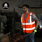 Dib Safety Vest Reflective ANSI Class 2, High Visibility Vest with Pockets and Zipper, Construction Work Vest Hi Vis Orange 4XL