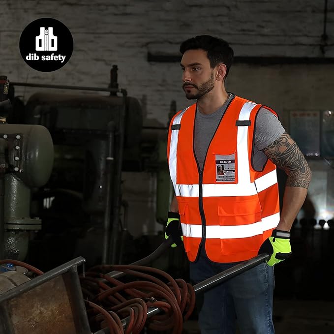Dib Safety Vest Reflective ANSI Class 2, High Visibility Vest with Pockets and Zipper, Construction Work Vest Hi Vis Orange XL