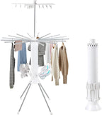 GCCSJ 3 Tier Portable Collapsible 4-Legged Clothes Drying Rack,Foldable Laundry Drying Rack with 4 Pulleys with and Shoe Holders for Indoor Outdoor Space Saving