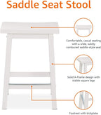Amazon Basics Solid Wood Saddle-Seat Kitchen Counter Barstool with Footrest, Easy Assembly - 24-Inch Height - White - Set of 2