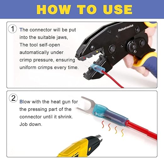 haisstronica 100pcs #10 Blue Heat Shrink Fork Connectors,16-14 Gauge Insulated Electrical Crimp Wire Terminals