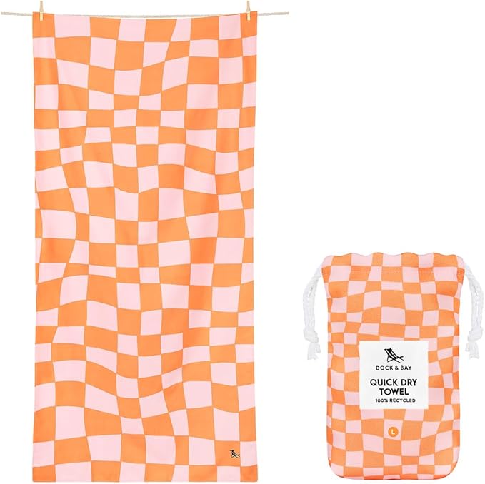 Dock & Bay Beach Towel - Quick Dry, Sand Free - Compact, Lightweight - 100% Recycled - Includes Bag - Tangerines & Greens - Set of 4 - Extra Large (200x90cm, 78x35)