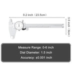 HDLNKAK Dial Caliper Shockproof Dial Caliper Precision Caliper with Watch 0-6" Range, 0.001” Resolution 6 Inch with 0.001" Precision Calipers 4-Way Measurement with Plastic Case