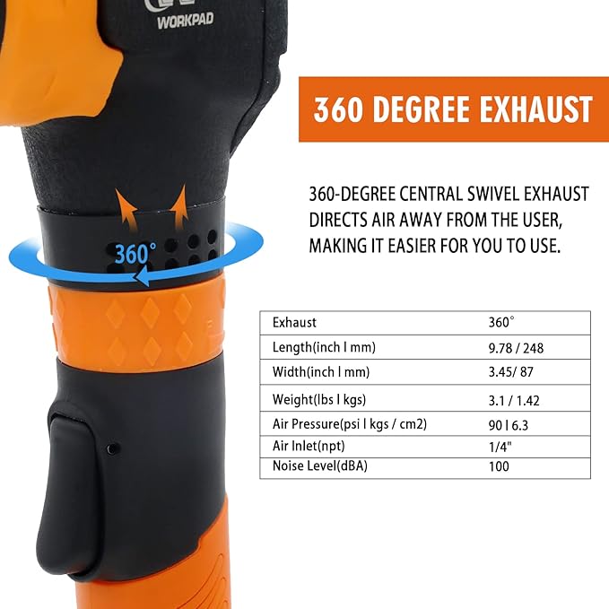 1/2 inch Air Angle Impact Wrench,WORKPAD 370 FT-LB 9.78cm Long Handle Air Impact Wrench