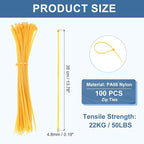 PATIKIL Cable Zip Ties 14 Inch, 100 Pcs Self-Locking Nylon Wire Tie Wraps Heavy Duty Cord Management with 50 lbs Tensile Strength for Indoor and Outdoor, Yellow (0.2" W)