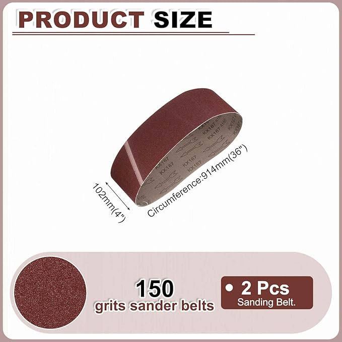 HARFINGTON 4 x 36 Inch Sanding Belts, 2 Pcs 150 Grits Aluminum Oxide Abrasive Belt Sander File Belt for Woodworking, Metal Polishing, Knife Sharpener