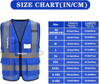 A-SAFETY Blue High Visibility Vest Reflective Safety Vest,Hi Vis Bright Neon Color with 4 Reflective Strips 7 Pockets,XXXL