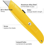 DIYSELF 30 Pack Box Cutter Heavy Duty Aluminium Shell Utility Knife | SK5 Steel Sharp Blade | Retractable Knife for Cutting Cartons Ropes and Cardboard | Home and Office Use (Yellow)