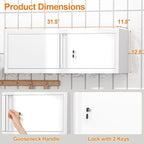 GREATMEET 13" H Metal Cabinets with Doors and Shelves, Metal Wall Cabinet with Lock, Wall Storage Cabinet for Living Room, Kitchen, White