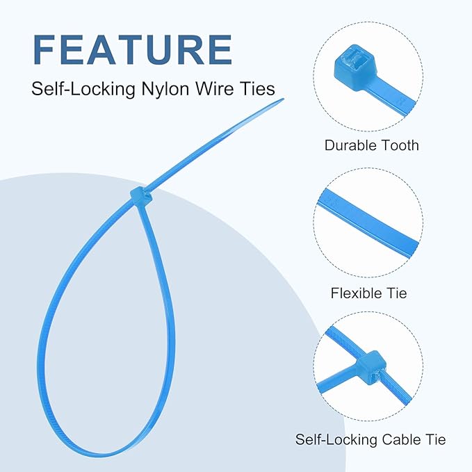 PATIKIL Cable Zip Ties 8 Inch, 100 Pcs Self-Locking Nylon Wire Tie Wraps Heavy Duty Cord Management with 50 lbs Tensile Strength for Indoor and Outdoor, Blue (0.1"W)