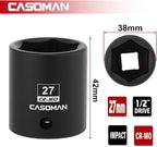 CASOMAN 1/2" Drive x 27mm Impact Socket, 6-Point, Metric, CR-MO Steel