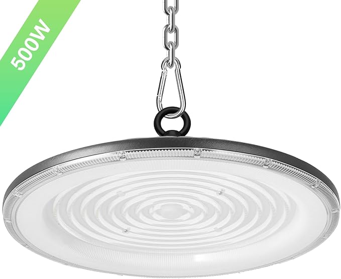 loyal LED High Bay Shop Lights: UFO Dimmable Commercial Lighting 6000K - for Warehouse Garage Workshop Gym, No Plug (500W, 8 Piece)