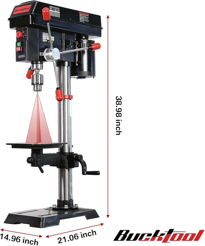 BUCKTOOL 12 INCH 6.2A Professional Bench Drill Press, 3/4HP Powerful Benchtop Drill Press, Variable Speed Drill Press with IIIA Laser and Work Light