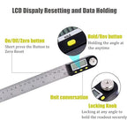 Delgada 8 inch/200mm Digital Angle Finder Ruler - Stainless Steel Protractor for Woodworking and Construction - Battery Included