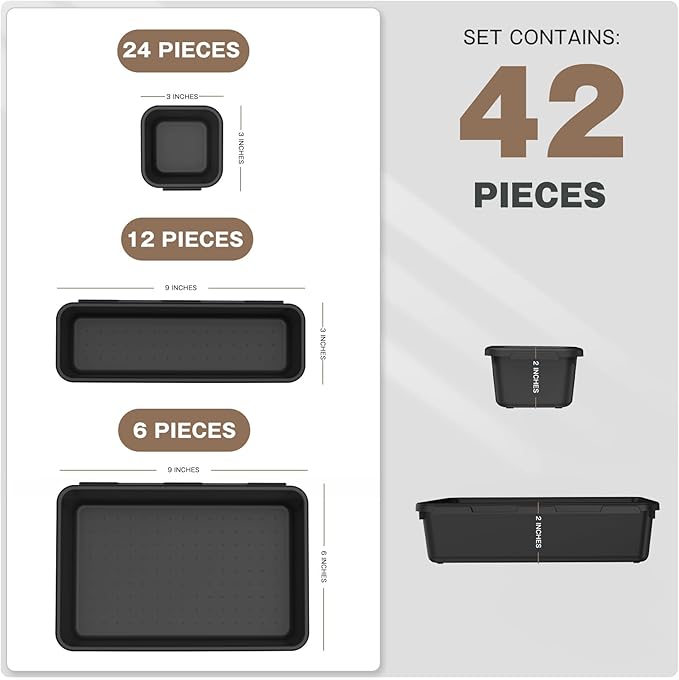 A-LuGei 【42PCS】【Black】 Tool Box Organizer Tray Divider Set, Desk Drawer Organizer, Garage Organization and Storage Toolbox Accessories for Rolling Tool Chest Cart Cabinet Work Bench Small Parts