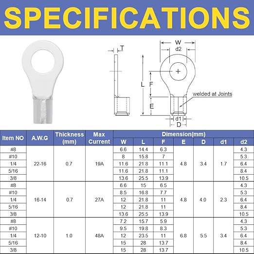 haisstronica 330PCS Non-Insulated Wire Connectors Kit,Brazed Seam Fork Ring Terminals of Tinned Red Copper,AWG 22-10 Electrical Wire Crimp Connectors