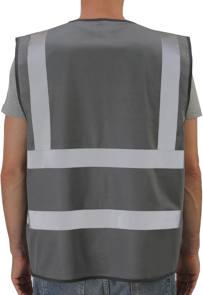 Dib Safety Reflective Vest High Visibility with Pockets and Zipper, Gray S