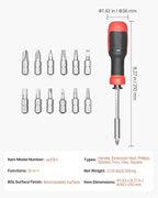 VEVOR Screwdriver Set, 13 in 1 Magnetic Multi Bit Mini Nut Driver Set, Phillips, Flat Head, Torx, Square Bits for Men, Manual Precision Repair Tool Kit for Sockets, Furniture, Home Appliances, Cars