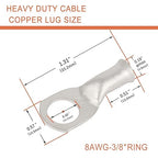 4 Pack 8 AWG 3/8 & 4 Pack 8 AWG 5/16 Lugs Tinned Copper Terminal Lugs & 8 Pieces Ratio 3:1 Waterproof Double Wall Heat-Shrinkable Tube