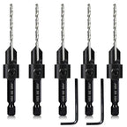 5-pc #12 Countersink Drill Bit Set, 3in1 Woodworking Counterbore Hole Saw Drill Bits, Depth Adjustable 9/64" M2 Pilot Drill Bits, 82-Degree Chamfer, 1/4” Hex Shank, 2 Allen Wrench