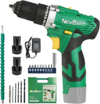 NEWBEAT Cordless Drill Set, 12V Power Drill Driver with 2 Batteries and Charger, 3/8" Keyless Chuck, 2 Variable Speed, 15+1 Torque Setting Electric Drill, Power Tools Kit for Home and DIY Project