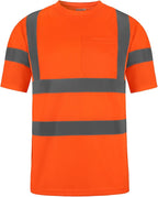 High Visibility Class 3 T Shirts，Hi Vis Safety Shirts with Reflective Strips and Pocket, Short Sleeve Quick Dry Mesh Construction Work Shirt for Men/Women Orange,6XL